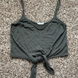 Dark Green Crop Tank Top with Tie in the front